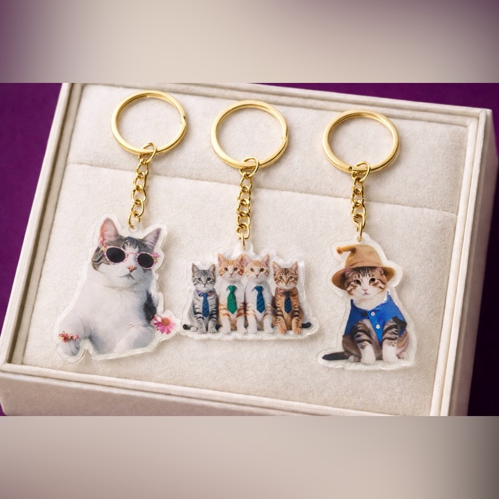 Cat Key Chains - Kitty Meme Bag Charms - Set of 3